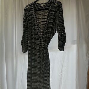 Calvin Klein Black and White Wrap Dress Long Sleeve Plunge